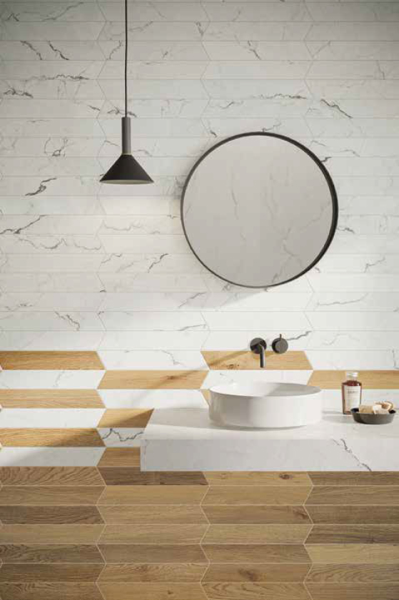 wood and marble tile bathroom design